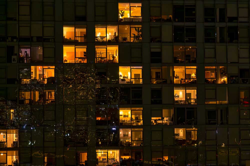Apartment buildings with some lights on
